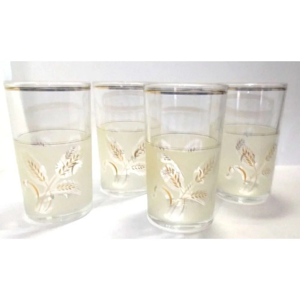 Covetro Vintage Set of 4 Italian Frosted Gold Wheat 8 oz. Juice Glasses MCM